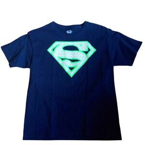 DC Comics Superman Boy's XXL Navy Green Logo Graphic T-shirt